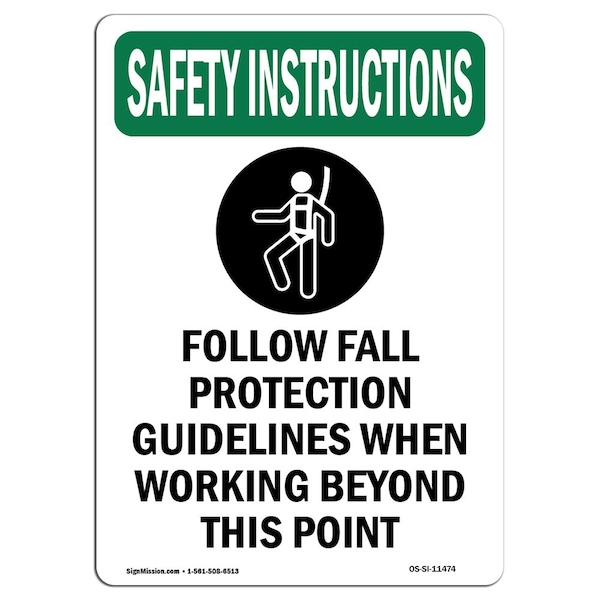 OSHA Sign, Follow Fall Protection, 5in X 3.5in Decal, 10PK, 3.5" W, 5" H, Portrait, PK10